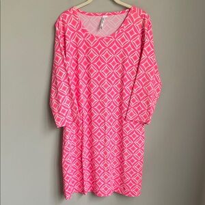 Lulu B Pink Geometric 3/4 Sleeve Pullover Stretch Dress Size XL